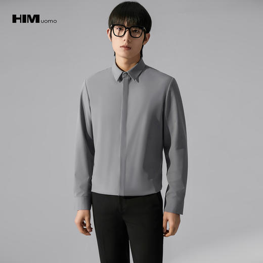 HIM漢崇 商务斯文长袖衬衫男经典方领修身日常通勤衬衣 2025秋季 商品图0