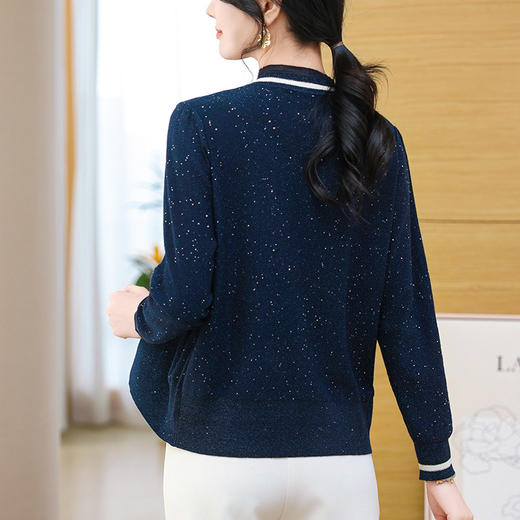 28-1338春秋季新款中年人短款假两件羊毛针织开衫2025年新款百搭外套上衣 商品图3