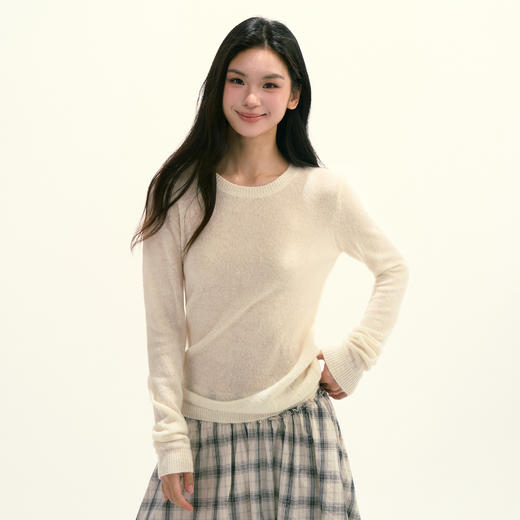 Ariseism 美式复古松弛感圆领套头毛衣女秋季新款修身上衣 商品图1