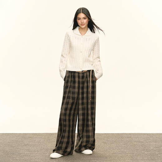 Ariseism 美式复古白色镂空针织开衫毛衣女秋季新款修身上衣外套 商品图4