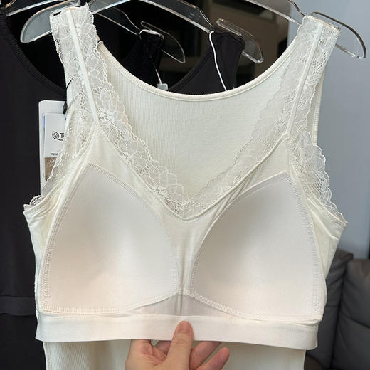 36%棉+30%绵羊毛+29%莫代尔 柔暖莫代尔羊毛蕾丝V领背心 商品图5