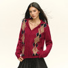 Ariseism 美式复古设计感红色格陵纹毛衣开衫女秋季新款修身上衣 商品缩略图1