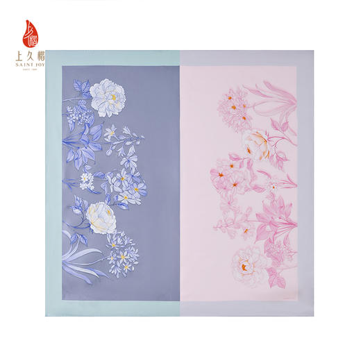 上久楷SAINTJOY/上久楷 双面印花真丝方巾 双色花影WJ3J025206003 商品图0
