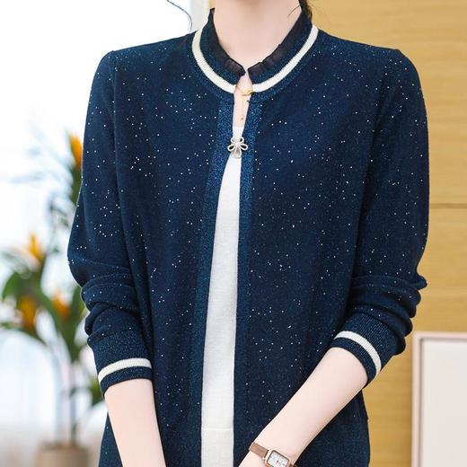 28-1338春秋季新款中年人短款假两件羊毛针织开衫2025年新款百搭外套上衣 商品图1