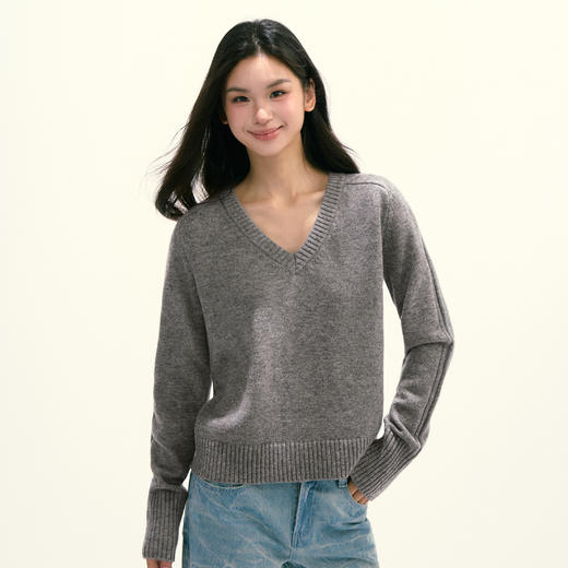 Ariseism 美式复古设计感绵羊毛v领针织毛衣女秋季新款修身上衣 商品图1
