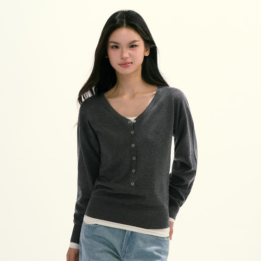Ariseism 美式复古设计感v领针织开衫女秋季新款修身长袖上衣 商品图1