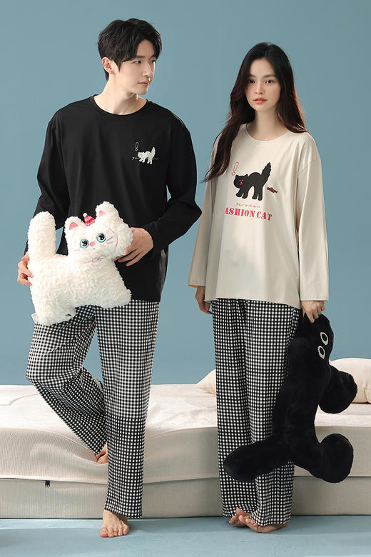 【抗菌新疆棉】自然醒「天生一对」秋季A类长袖情侣睡衣长裤纯棉家居服套装JLM 商品图9