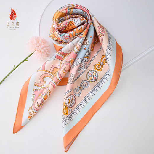 上久楷SAINTJOY/上久楷 双面印花真丝方巾 华彩纹章WJ3J025206004 商品图7