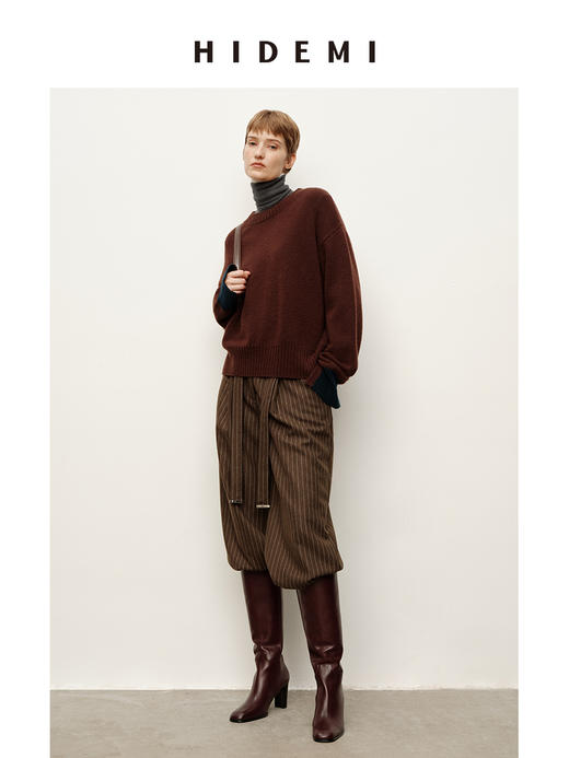 HIDEMI 复古圆头高筒靴粗跟高跟及膝盖靴不过膝长靴头层牛皮骑士靴 商品图8