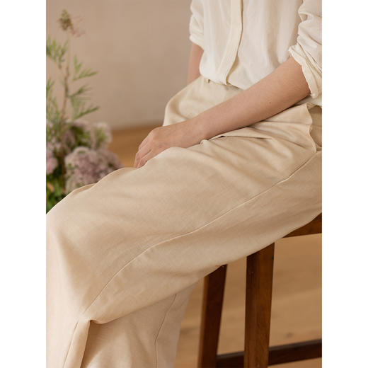 牧衣游原创 羊毛亚麻混纺裤子女秋季新款软糯百搭休闲裤宽松 秋晚 商品图1