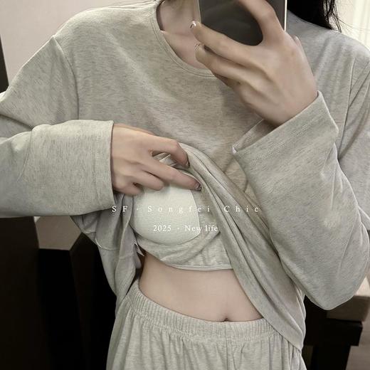 【幸福睡衣】带胸垫秋冬新款睡衣套装长袖宽松圆领套头显瘦家居服女家居服 商品图1