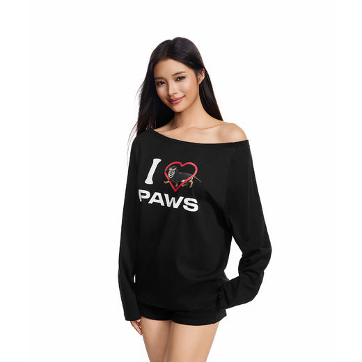 FDR官方店 “我爱狗狗”斜肩长袖T恤女秋季辣妹收腰露肩上衣 商品图1