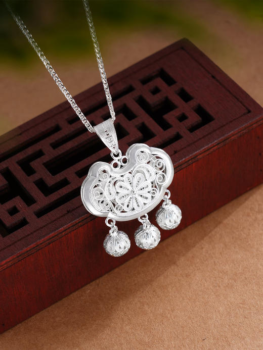 子佩集S990银【福迭锁】套链项链【QFDZ019】纯银花丝锁2509 商品图1