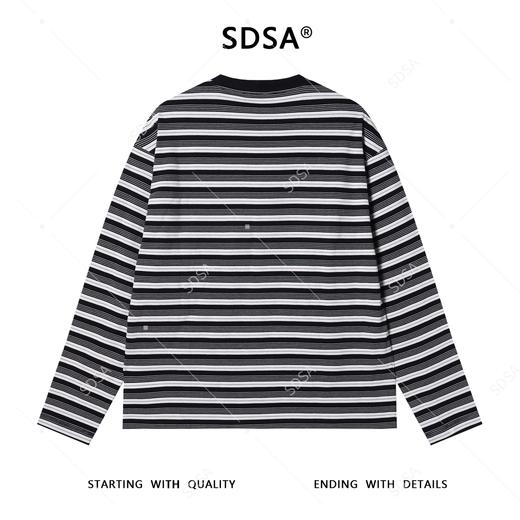 SDSA秋冬新款痞帅男装韩版街头撞色条纹倒三角圆领长袖T恤百搭 商品图4