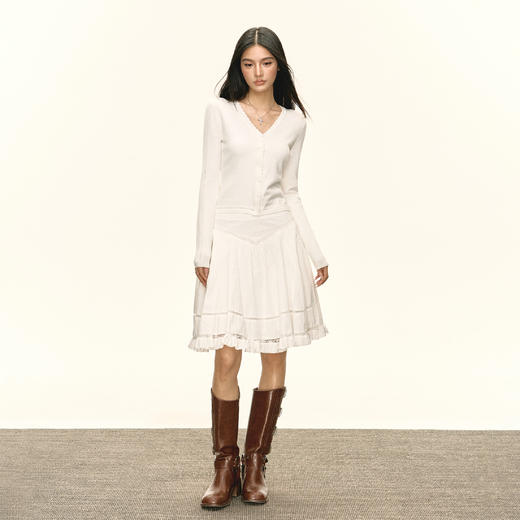 Ariseism 美式复古基础百搭白色v领针织开衫女秋季新款修身上衣 商品图4