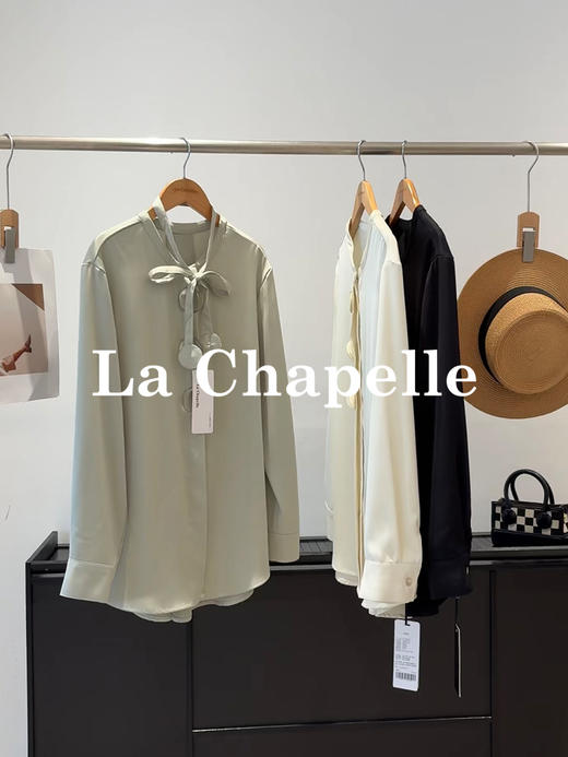 会员福利【飘带衬衫+垂坠顺滑】拉夏贝尔/La Chapelle法式垂感缎面立体花朵飘带设计感长袖衬衫 商品图5