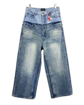 中性款假两件牛仔裤长裤B00