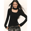 Ariseism 美式复古设计感黑色透款长袖针织衫女秋季新款修身上衣 商品缩略图0