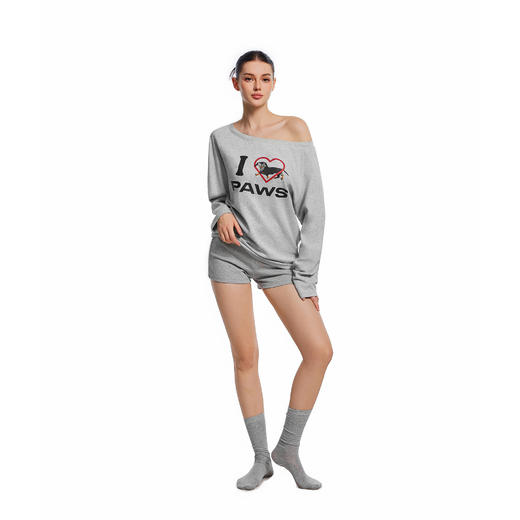 FDR官方店 “我爱狗狗”斜肩长袖T恤女秋季辣妹收腰露肩上衣 商品图2