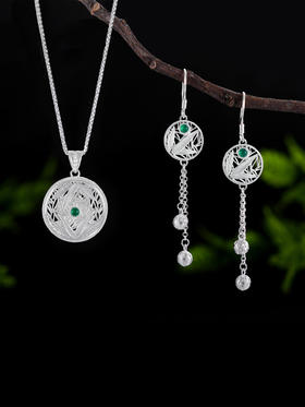 子佩集S990银【竹林隐士】耳环【DSEH002】大师工坊原创作品花丝珐琅彩绿玉髓熊猫2509