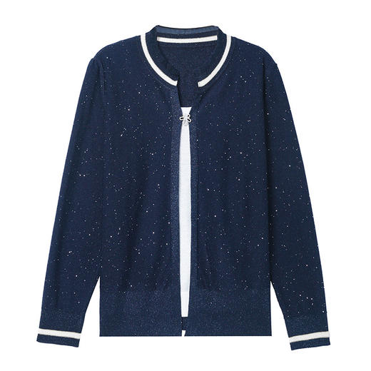 28-1338春秋季新款中年人短款假两件羊毛针织开衫2025年新款百搭外套上衣 商品图4