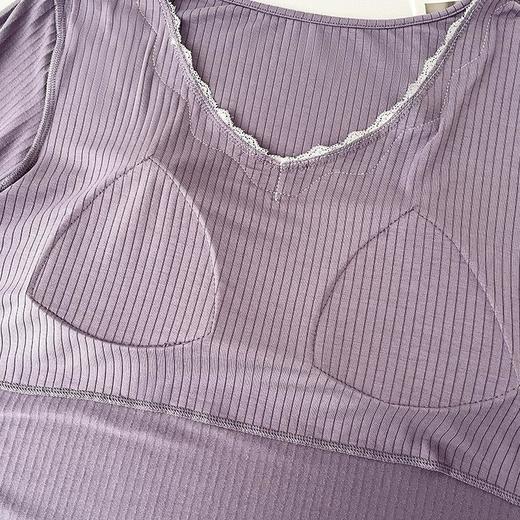 【可鲁丽风睡衣】25秋季小众蕾丝圆边睡衣套装女纯色垂感V领长袖带胸垫家居服两件套 商品图2