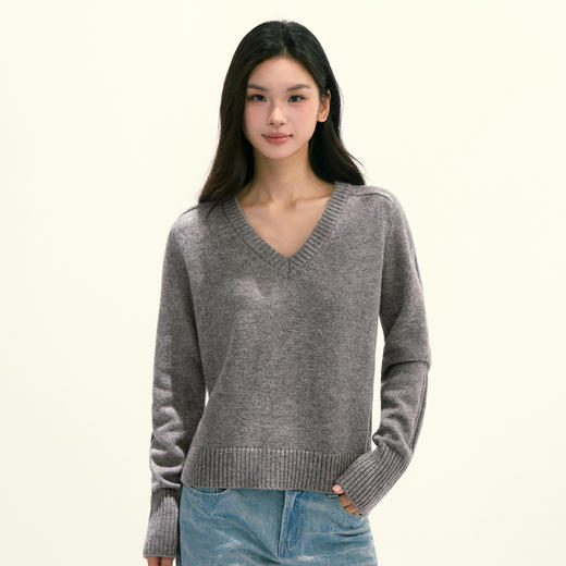 Ariseism 美式复古设计感绵羊毛v领针织毛衣女秋季新款修身上衣 商品图2