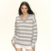 Ariseism 美式复古设计感双色条纹宽松套头毛衣女秋季新款 商品缩略图0