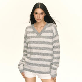 Ariseism 美式复古设计感双色条纹宽松套头毛衣女秋季新款