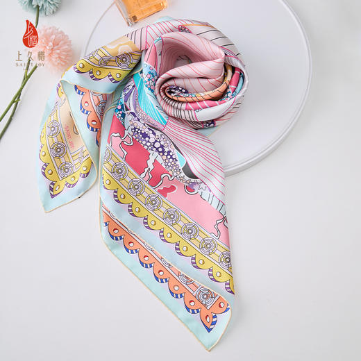 上久楷SAINTJOY/上久楷 双面印花真丝方巾 梦幻扇韵WJ3J025206006 商品图2