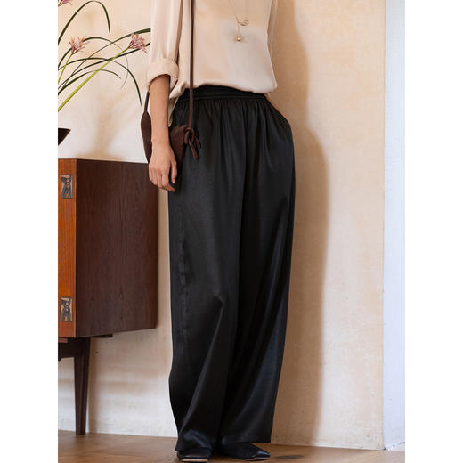 牧衣游原创 19姆米重磅香云纱净色裤子宽松百搭极简黑色长裤 云畔 商品图3