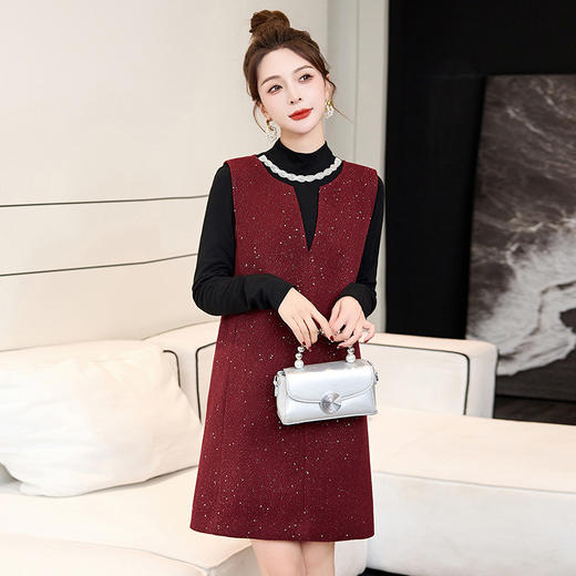 秋款小个子毛呢背带裙两件套MEIQIN5505 商品图0