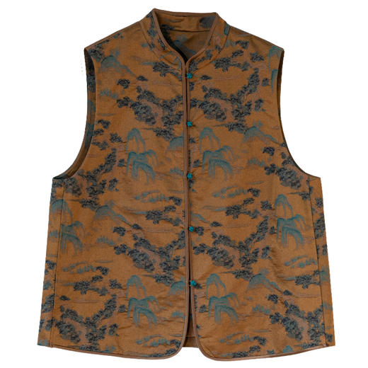 牧衣游原创 32姆米重磅真丝棉提花马夹东方复古中国式开衫 晚雨 商品图4