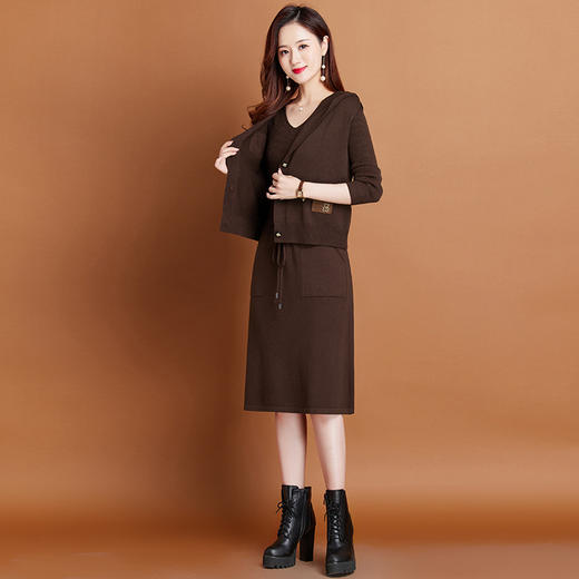 DZX-5830两件套连衣裙女秋冬2025新款休闲连帽针织毛衣裙秋季显瘦套装裙子 商品图2