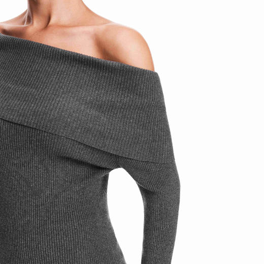 FDR官方店 美式辣妹翻领一字领修身毛衣女秋季露肩显瘦针织上衣 商品图3