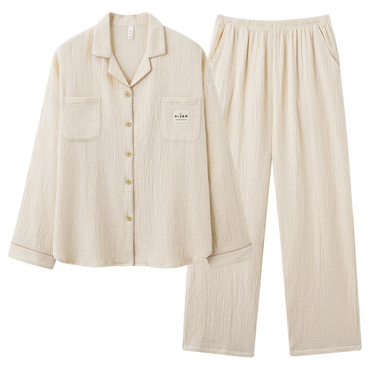 【透气婴儿棉】自然醒「椰椰奶泡」双层纱秋季柔软全棉情侣长袖睡衣A类简约家居服套装JLM 商品图11