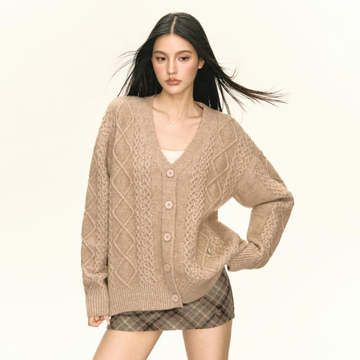 Ariseism 美式复古设计感宽松厚绞花开衫毛衣女秋季新款宽松上衣 商品图1