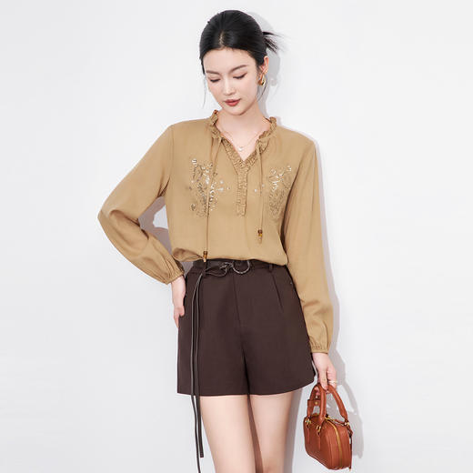 重工亮片刺绣木耳边衬衫上衣，法式复古小众套装WLZD- 2511707 商品图0