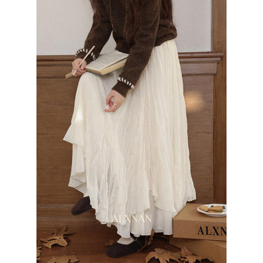 鹿向南「午后裙摆」设计感杏色褶皱半身裙女初秋宽松显瘦A字长裙 商品图1