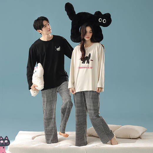 【抗菌新疆棉】自然醒「天生一对」秋季A类长袖情侣睡衣长裤纯棉家居服套装JLM 商品图6