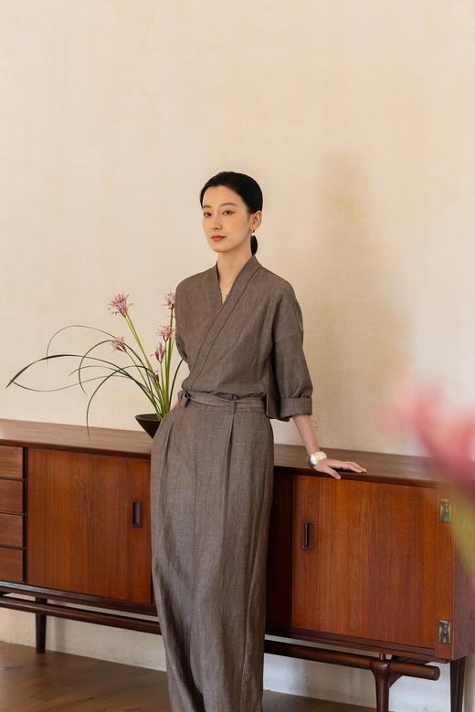 牧衣游原创 羊毛亚麻混纺连体裤新款极简通勤气质垂感直筒裤 夕月 商品图5