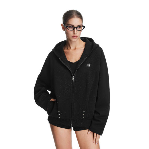 FDR官方店 铆钉闪粉连帽卫衣外套男女秋季宽松情侣装拉链开衫上衣 商品图2