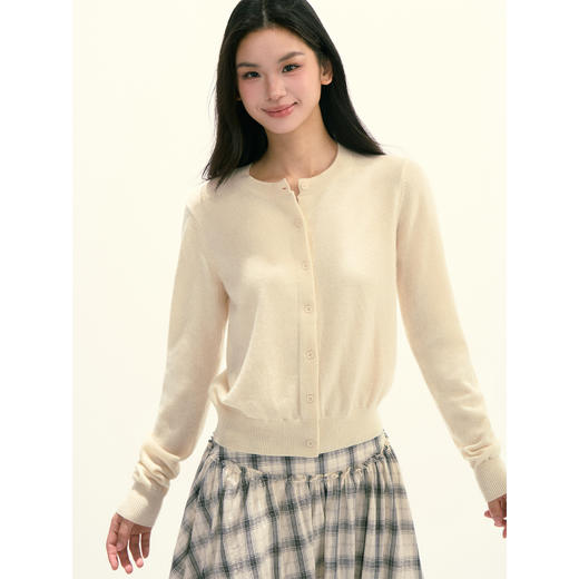 Ariseism 美式复古设计感绵羊毛圆领针织开衫女秋季新款修身上衣 商品图0