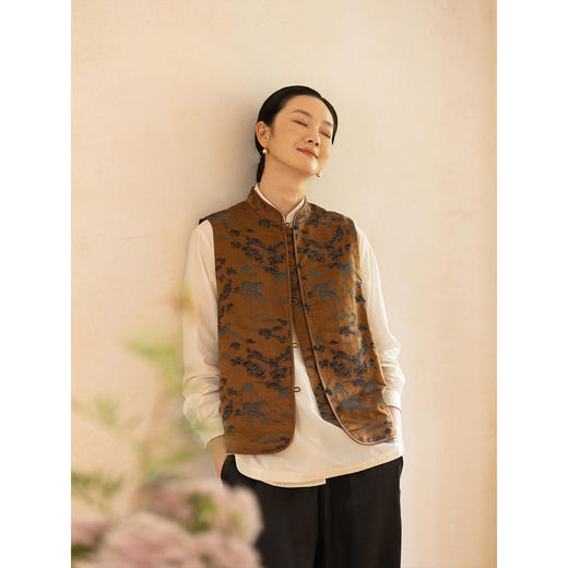 牧衣游原创 32姆米重磅真丝棉提花马夹东方复古中国式开衫 晚雨 商品图2