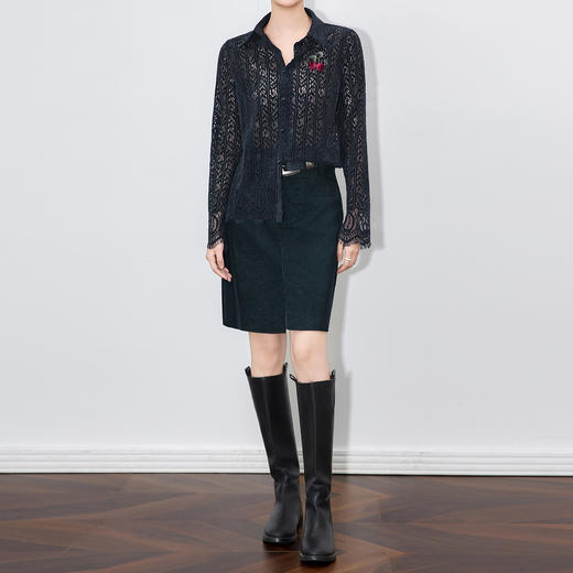 摩登复古灯芯绒前开叉半身裙，高腰显瘦配质感皮带WLZD-2512107 商品图2