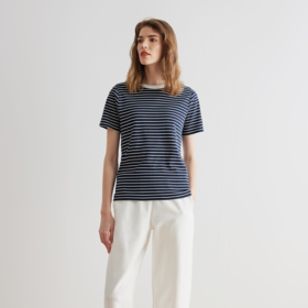 COCO ZONE 港风复古百搭条纹圆领短袖T恤上衣 24C10085