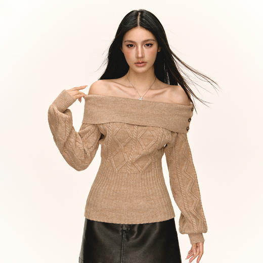 Ariseism 美式复古设计感一字肩毛衣女秋季新款上衣 商品图1