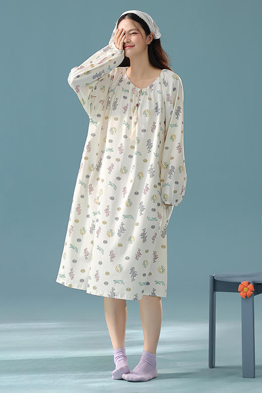 【抗菌新疆棉】自然醒「公主日记」秋季新款纯棉A类长袖睡裙女士宽松家居服JLM 商品图11