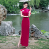 YD-4503走秀旗袍2025新款高端大气形体礼仪旗袍复古修身舞台珍珠丝绒玫红 商品缩略图2