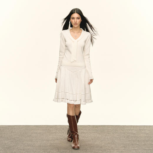 Ariseism 美式复古设计感白色领带针织毛衣女秋季新款修身上衣 商品图4